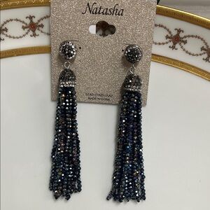 Natasha Couture Dark Beaded Tassel Earrings